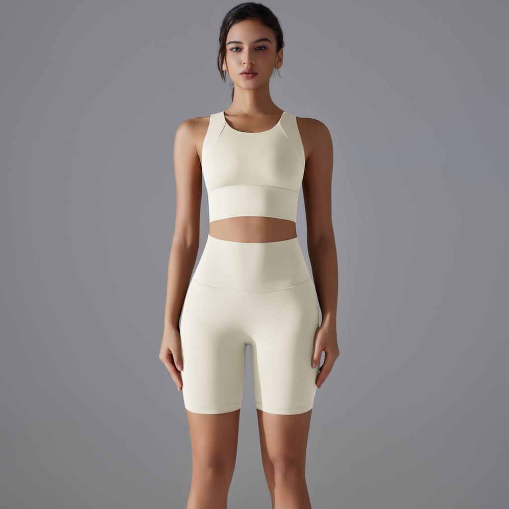 New High Waist And Beautiful Buttocks Antibacterial Yoga Suit, Nude Sports Fitness Set, Quick Drying Running Yoga Two-Piece Set For Women