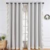 Ruffle Semi-Sheer Curtains, Plain Faux Linen Textured Vintage American Farmhouse Curtain Set for Living Room, Bedroom, Study
