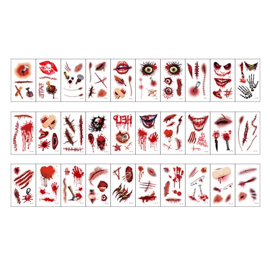 Disposable Horror Theme Props 30Pcs Halloween Scar Tattoo Stickers, Realistic Fake Wound Decals for Water Transfer Film Paper Face Body, Waterproof