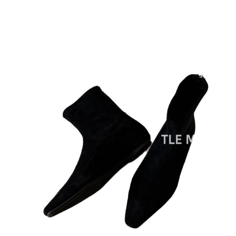 2025 New Inner Height Increase Thick Heel Rear Zipper Martin Boots Suede Low Tube Thin Niche Chelsea Boots