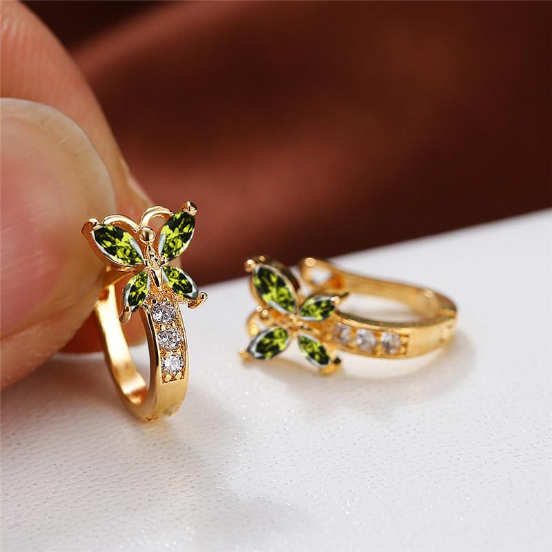 Crystal Female Multicolor Zircon Small Butterfly Clip Earrings Vintage Yellow Gold Color Wedding Boho Jewelry For Women