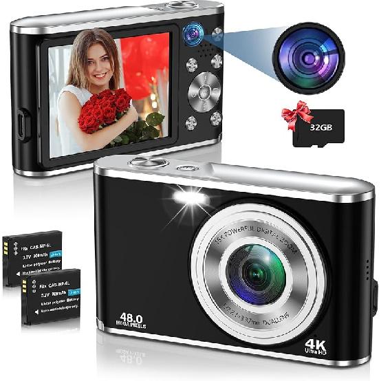 Digital Camera, UHD 4K Digital Camera with Front and Rear Camera, Autofocus 48MP 16X Digital Zoom Vlogging Camera with 32GB Card, 2.8 Inch Screen