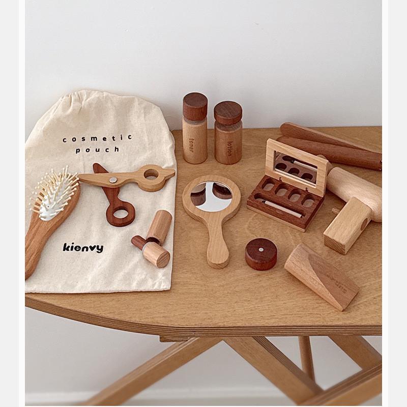 Funny Wooden Simulation Cosmetics And Hairdressing Props Children Toy Set For Kids Role Play