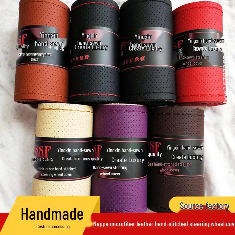 

Чехол на руль из микрофибры наппа с цветочным рисунком, ручной шов, тянущийся в четырех направлениях, дизайн со средним отверстием Black with Red Stitching