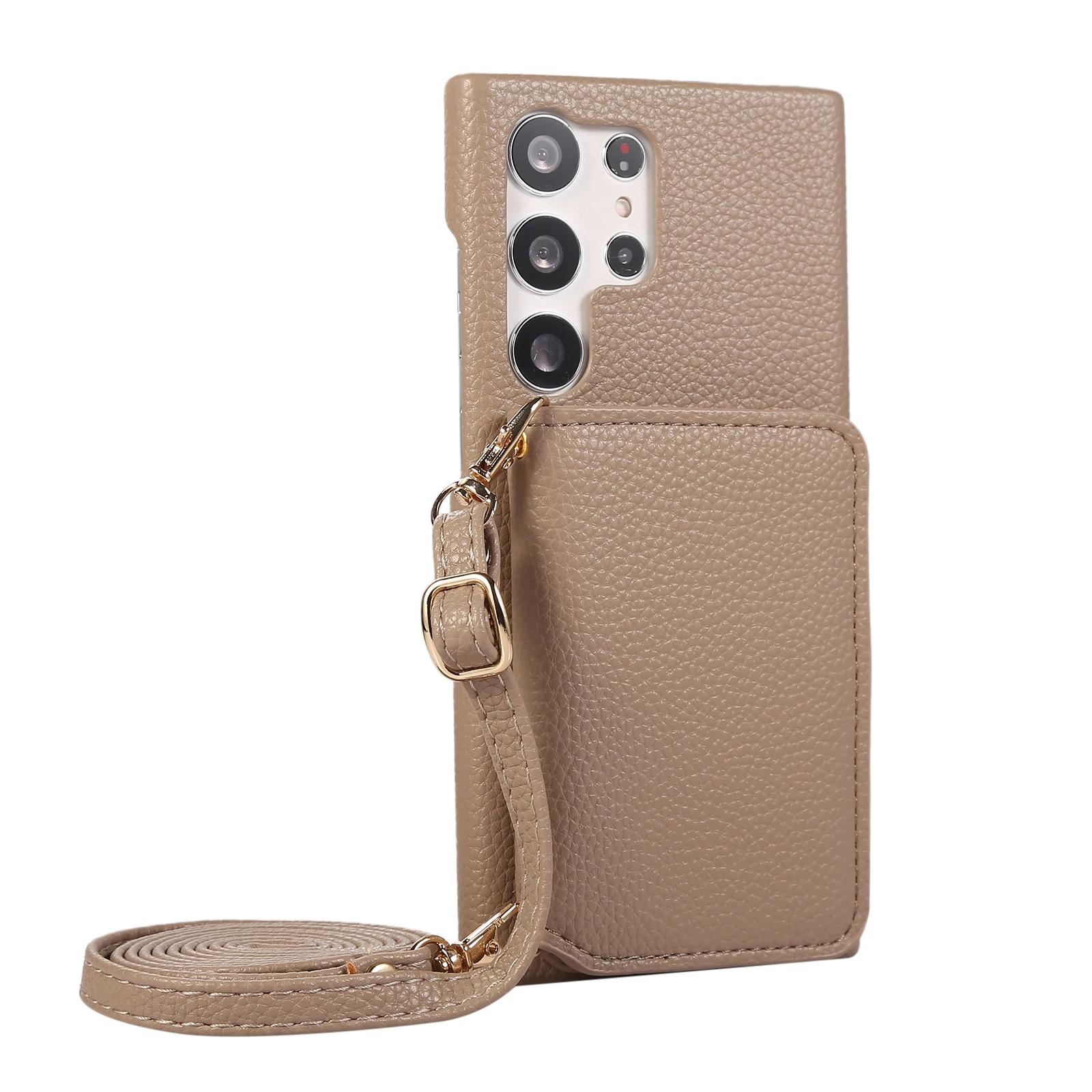 

Crossbody Cards Bag Leather Wallet Case For Samsung Galaxy S25 S24 Ultra S22 Plus S23 FE A15 A55 A35 A54 A14 A34 Lanyard Cover For Galaxy S24FE світло-коричневий колір