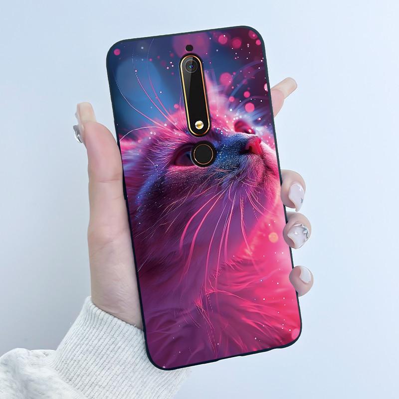 Custodia Carina Per Nokia 6.1/Nokia 6.1 Plus/Nokia X6/Nokia6 Guscio Stampato Cover Protettiva Morbido Silicone Cartone Animato Nera Custodia