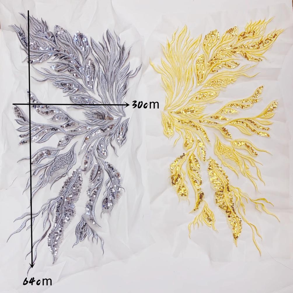 1Pc Gold Black White Quality Lace Fabrics Embroidery Patches Wedding Dress Decoration DIY Sewing Accessories