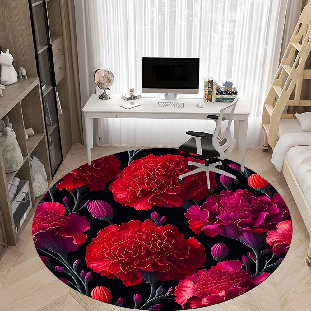 1pc Carnation Flowers Carpet, Round Non Slip Durable Large Size Office Carpet, Suitable for Office