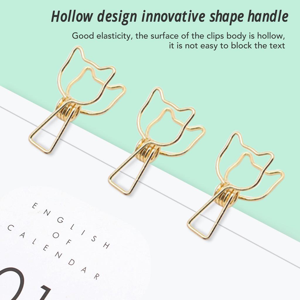 100pcs Clips Cute Cartoon Cat Shape Metal Hollowed Tail Clips Paper Clamps Supplies
