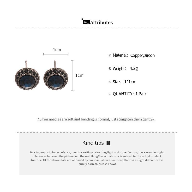 Silver Needle Zircon Geometric Round Stud Earrings - High-End, Simple, Versatile, Retro Fashion Jewelry