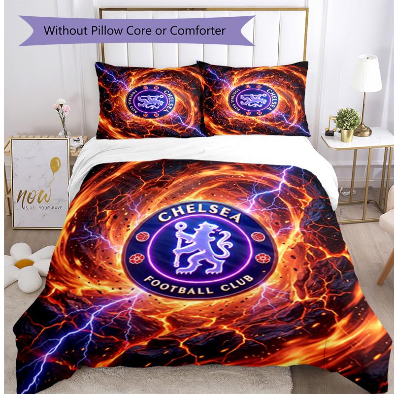 Set Lenzuola 3 Pezzi Stampato Chelsea FC Morbido Delicato sulla Pelle Lavabile Copripiumino e Federe Set Tutte le Stagioni Camera da Letto