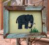 Old Wooden Frame Elephant Glass Painting  Rustic Farmhouse Wall Decor