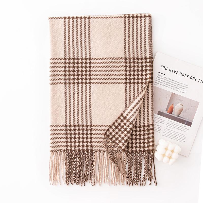 Maillard long scarf women's autumn and winter atmosphere fashion large plaid imitation cashmere shawl warm thickened neck scarf