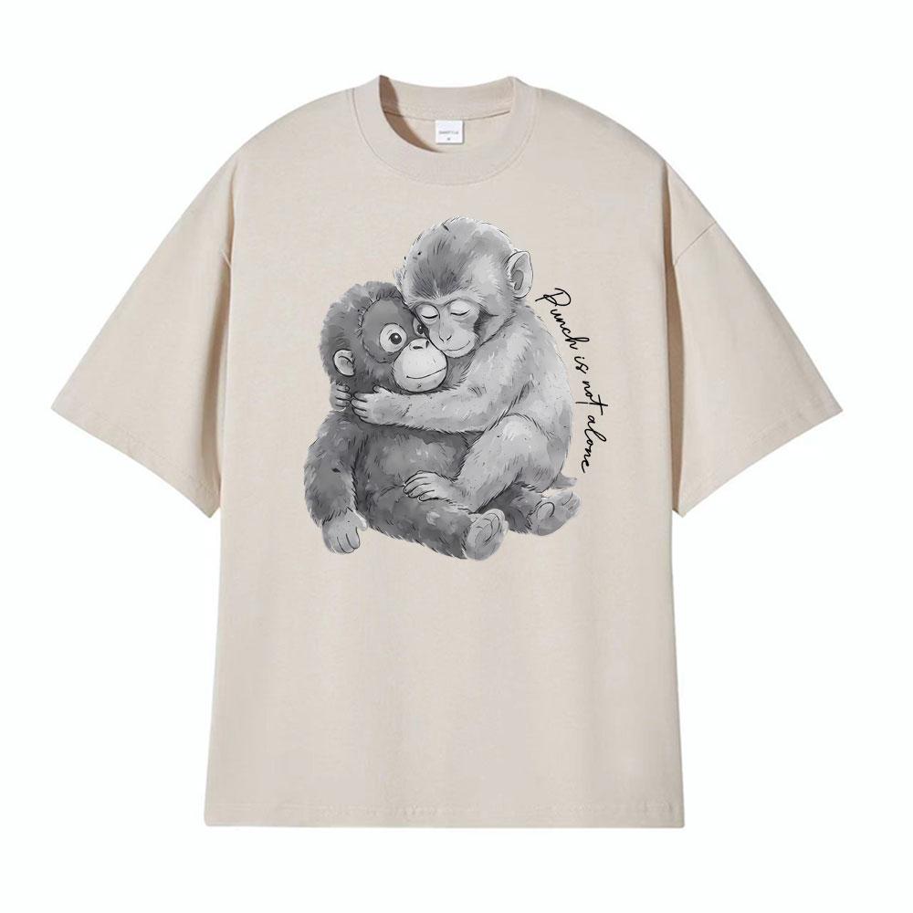 Punch Monkey Hug Is Not Alone Graphic Tshirts Men Women Clothing Vintage Fashion Cotton Tshirt High Quality T Shirt Streetwear