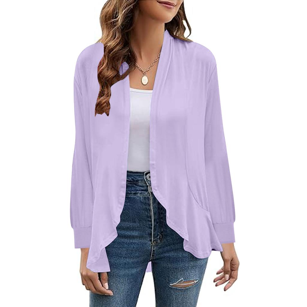 Women's Long Sleeve Cardigan Casual Open Front Coats Loose Solid Color Cardigans For Women