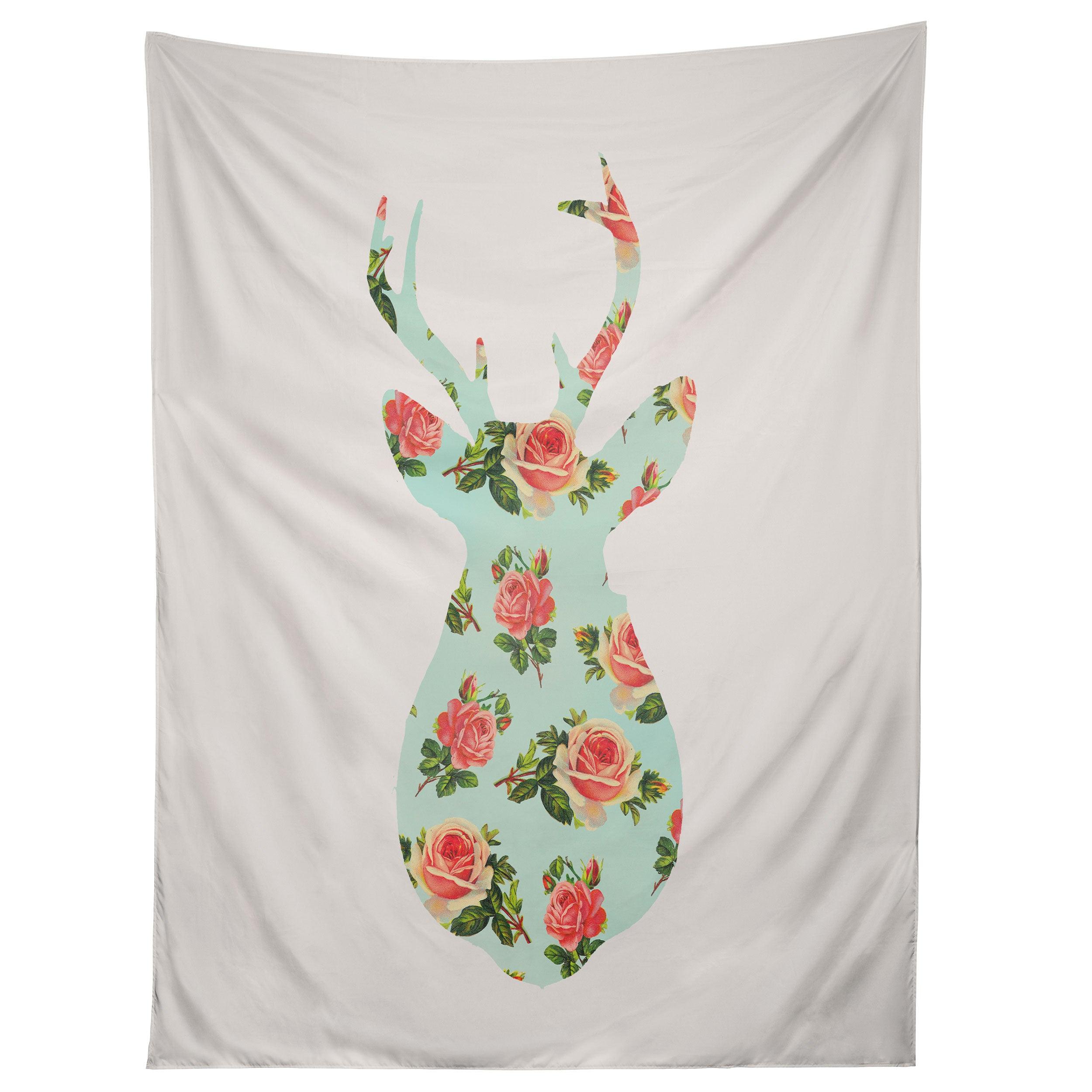 FLORAL DEER SILHOUETTE tapestry 75x100