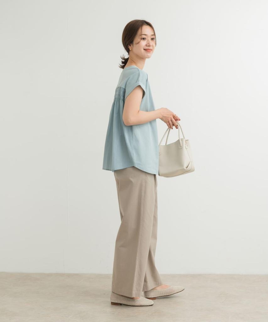 URBAN RESEARCH DOORS Shirred Fabric Docking Size M Women's T-Shirt, DRA5-21W104, Blue,