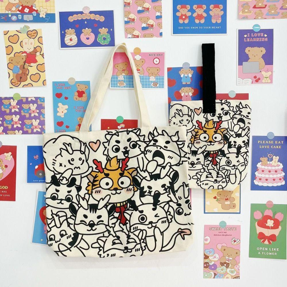 

Большая вместительная холщовая сумка-ведро с драконом Mommy Bag Cartoon Handbag Cute Dragon Tote Bag Travel