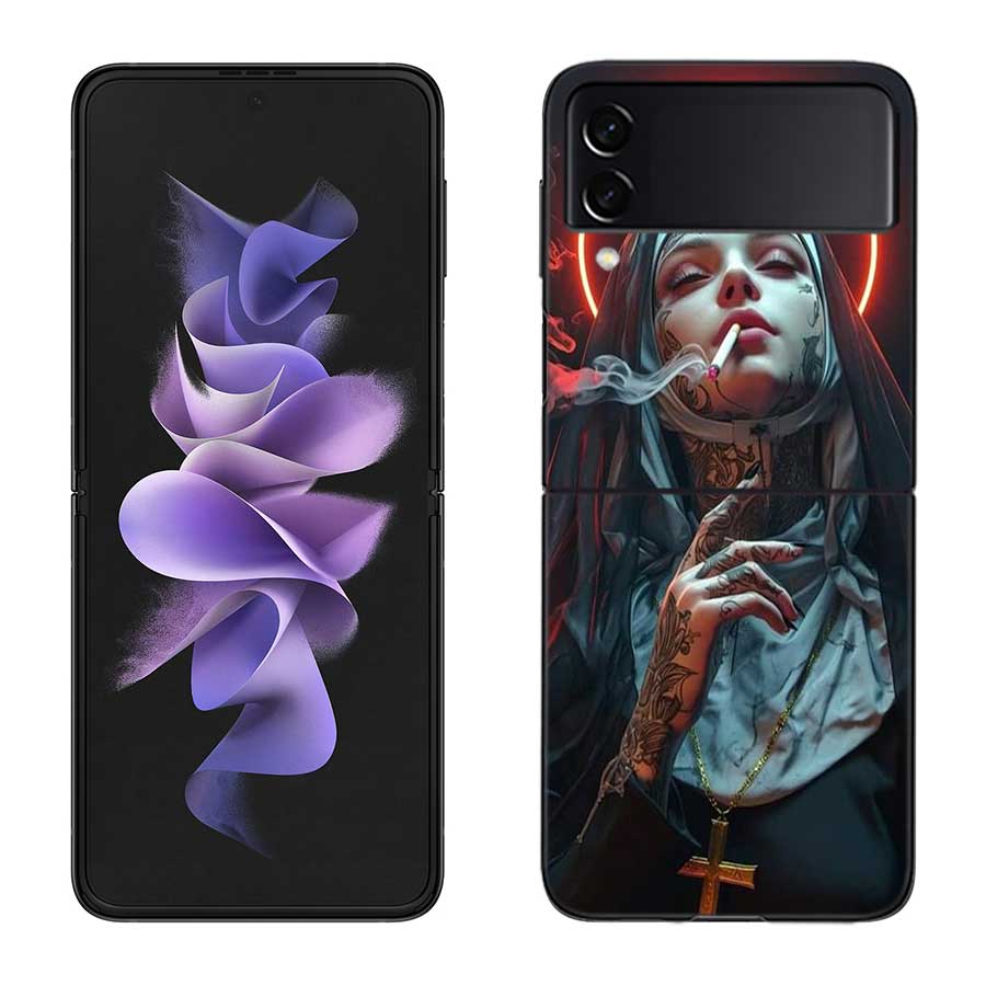 Dark Nun Phone Case For Samsung Z Flip 7 6 5G Galaxy Z Flip 5 4 3 Black Hard Cell Cover Luxury PC Shell Coque