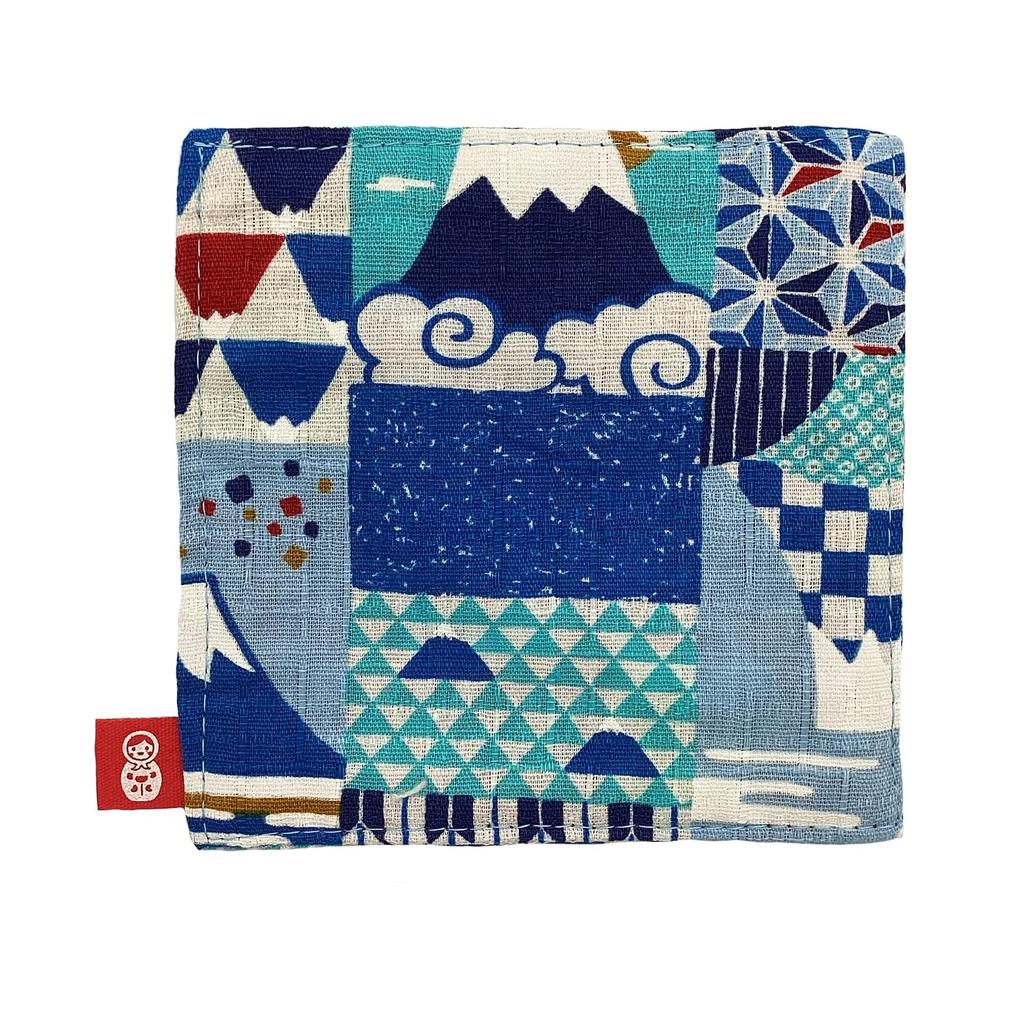Kyosuke Japan-made Kyoto Coaster Approximately 1010cm Fuji Fabric Stylish Absorbent Cotton Washable Japanese Style Lucky Charm Mount Blue
