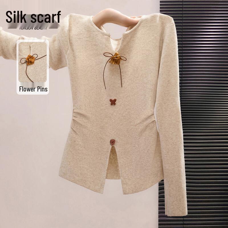 Women s V-Neck Long Sleeve Knitted Top with Slit M