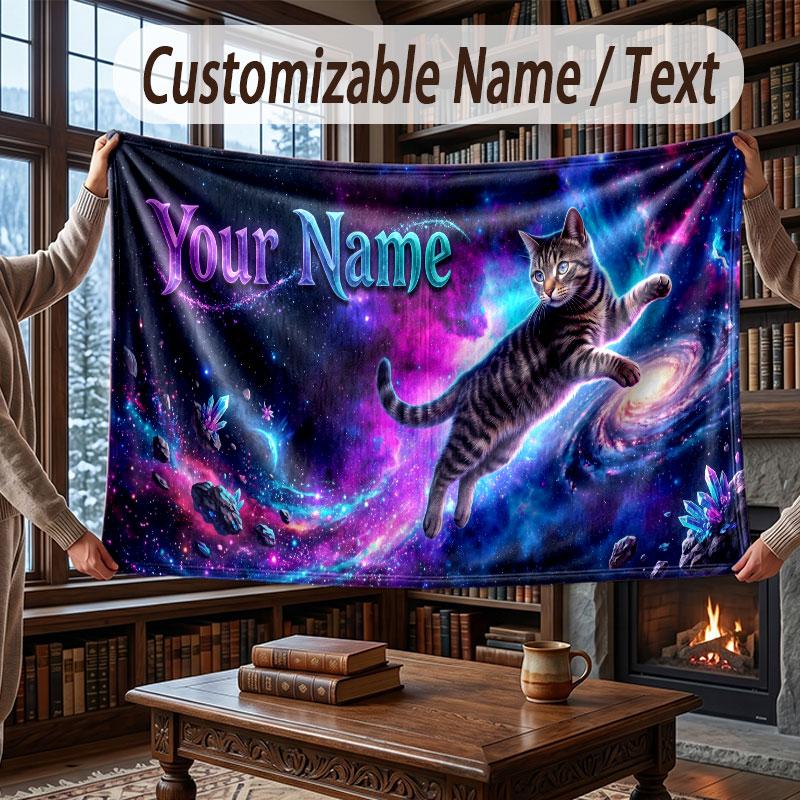 Cat Theme Throw Blanket Custom Name Text Personalized Blanket Soft Cozy Blanket for Home Sofa Bed