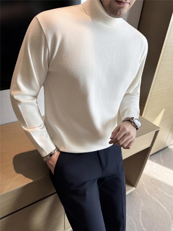 Men's High-Quality High-Neck Foldable Sweater - Autumn/Winter Basic Plain Knit