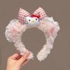 Cute KT Cat Bow Plush Headband for Women, Photo Hair Clip, High Top Headband, Face Washing Accessory