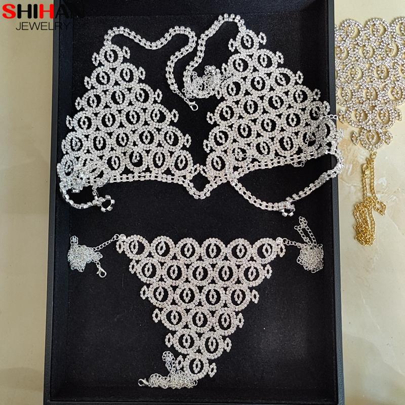 Rhinestone Bra Body Chain Jewelry Set Crystal Body Bra and Thong Waist Chain Set