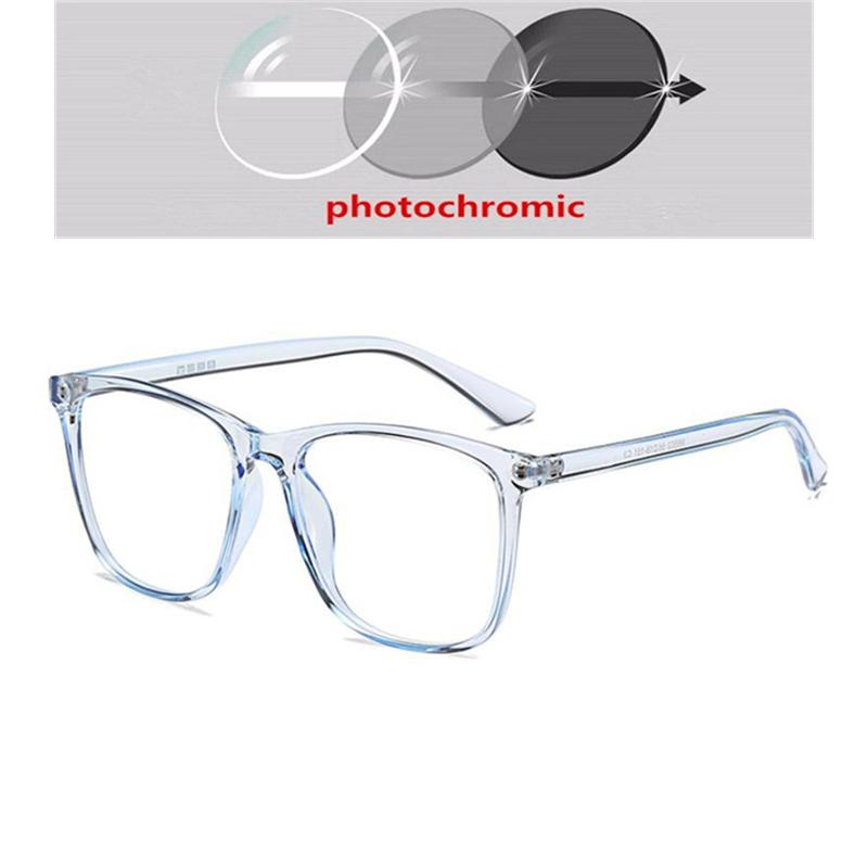Anti-blue Light Unisex Prescription Eyeglasses Ultralight TR90 Photochromic Square Nearsighted Glasses 0 To -6 0