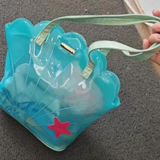 Mavi Deniz Kabuğu Çanta Şeffaf El Çantası Kadın Yazlık Sevimli Tote Kız Çocuklar İçin Su Geçirmez Omuz Çantası Seyahat Plaj Yüzme Havuzu İçin