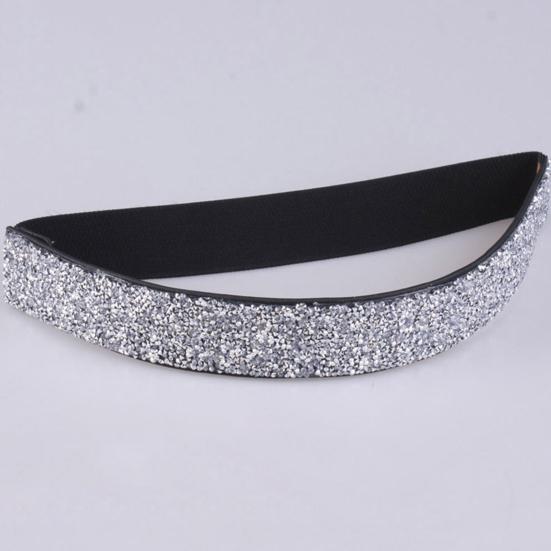 Women Belt Adjustable Elastic Band Shiny Rhinestone Wide Anti-slip Clothes Matching Anti-break Tight Waist Dress Waistband Clothes Accessory