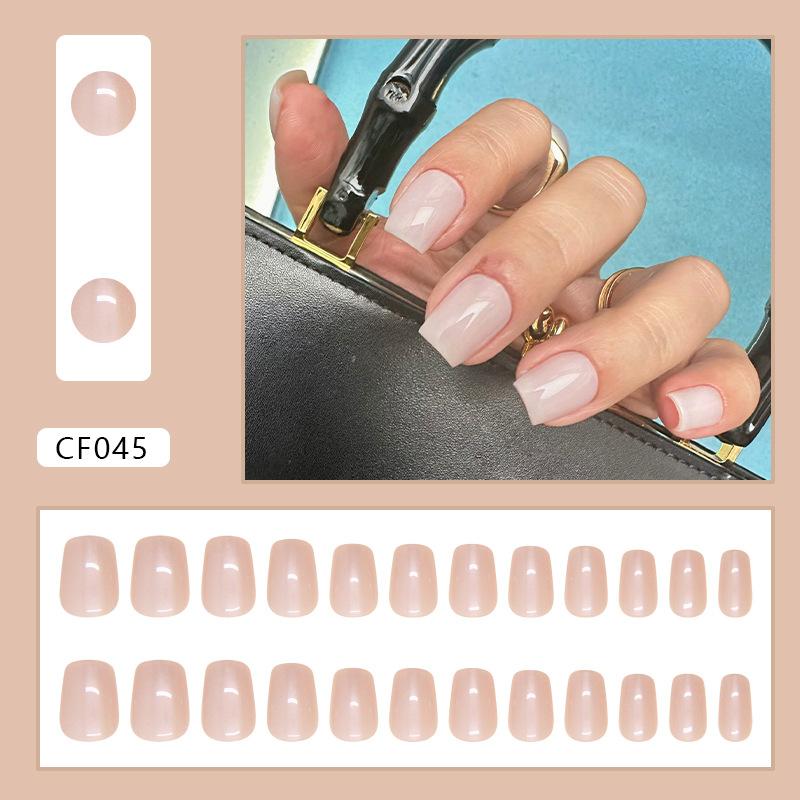 

Autumn and winter solid color wearing nail removable piece nail piece pink white bright square patch 24 pieces