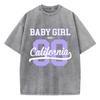 Street Womens Acid Wash T-Shirts 90 California Letter Printing Tees Oversize Crewneck Cotton Short Sleeve Summer Clothes