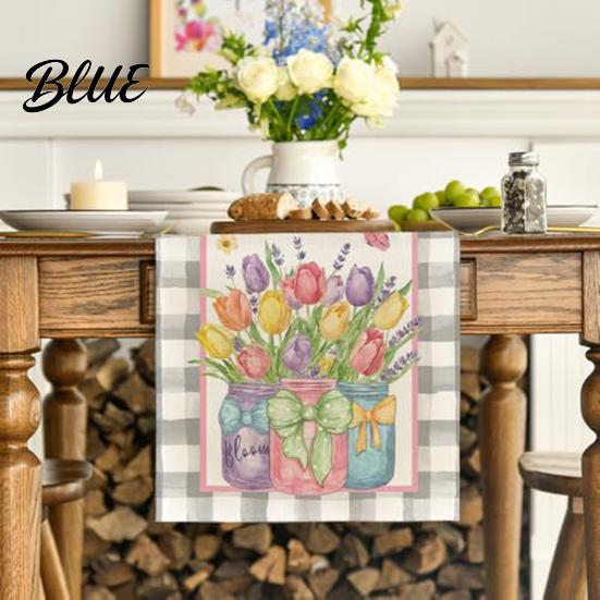 Linen Table Runner for Home Tulip Washable Blooming Flowers Spring Floral Dining Cloth Farmhouse Parties