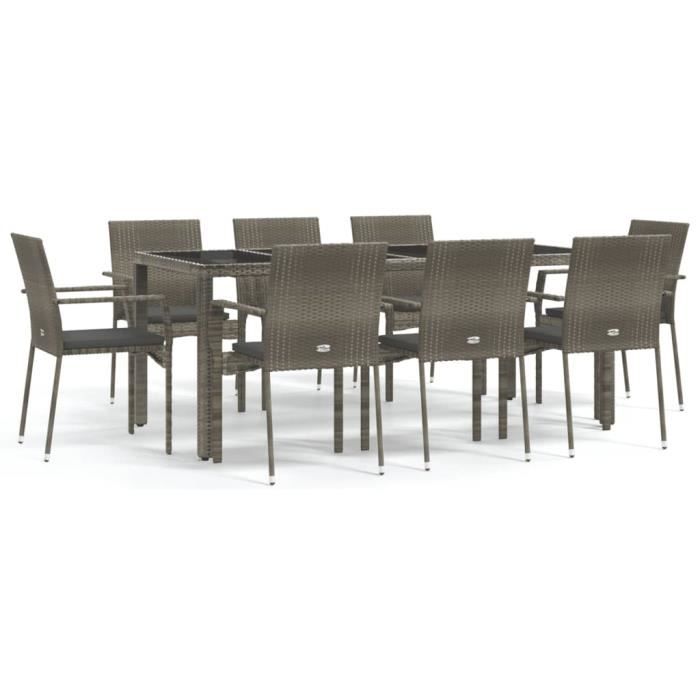 VidaXL 9-piece Garden Dining Set with Cushions Grey 3184986