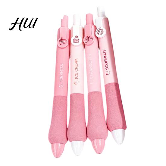 No Cap Gel Pen 4Pcs/Set Cartoon Retractable Quick Drying Black Ink 0.5mm Fine Point Smooth Writing Sponge Grip Students School Office Supplies C