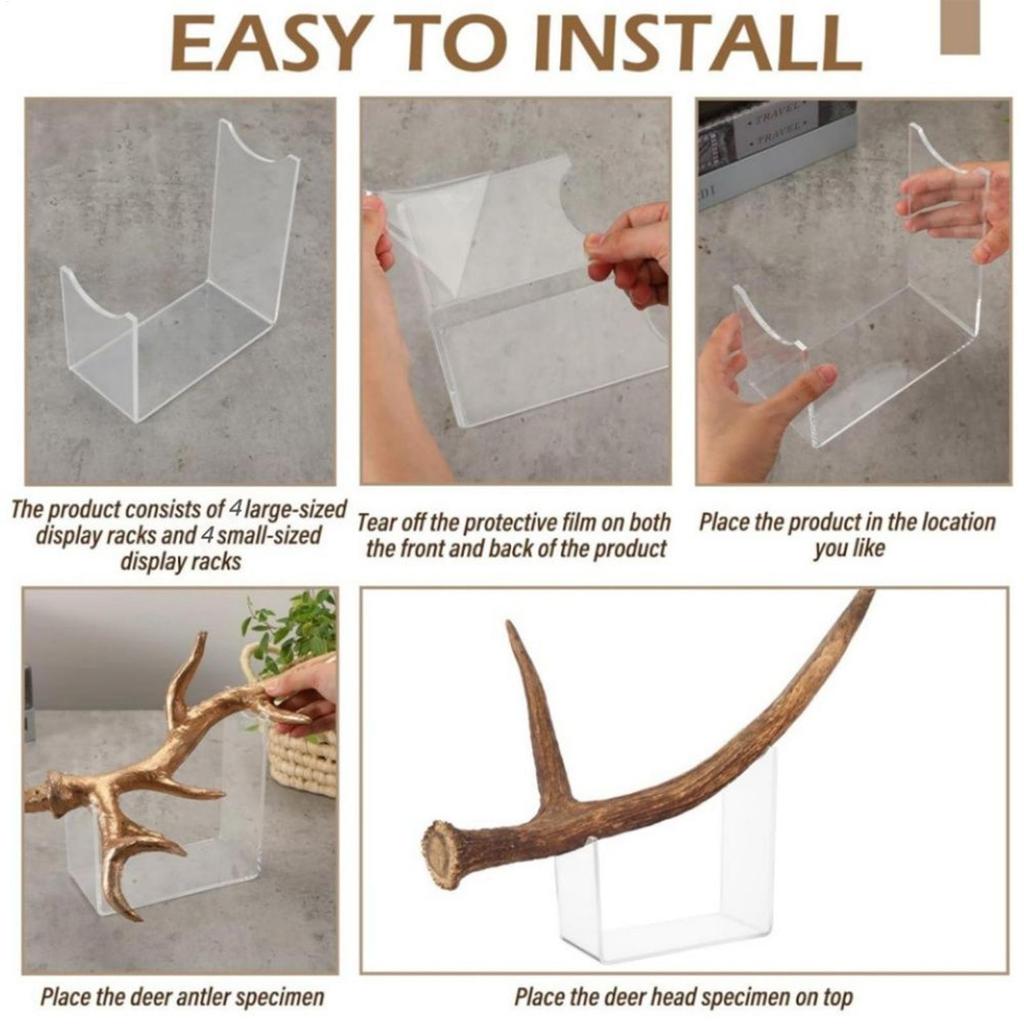 Antler Mount No Drilling 4-Piece Holder Shelf Acrylic Stand For Tabletop Wall Collection Desk Room Christmas Craft Show Storage