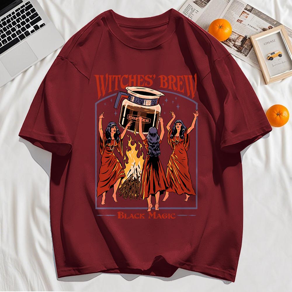 Witches Brew Black Magic Print Retro Top Unisex Cotton Hip Hop Tshirts Summer Comfortable T Shirt Loose Sport Clothes