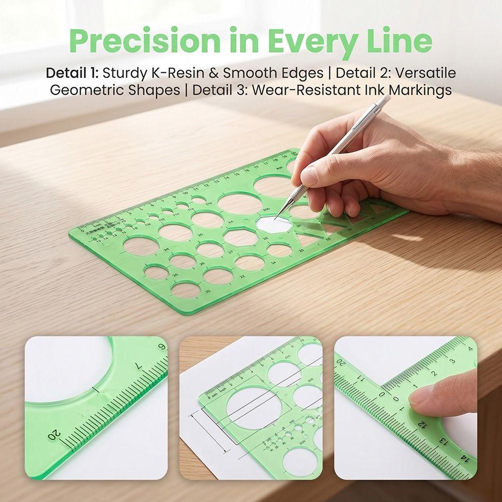 4Pcs Green Plastic Circle Template Geometric Drawing Technical Drawing Ruler Jewelry Design