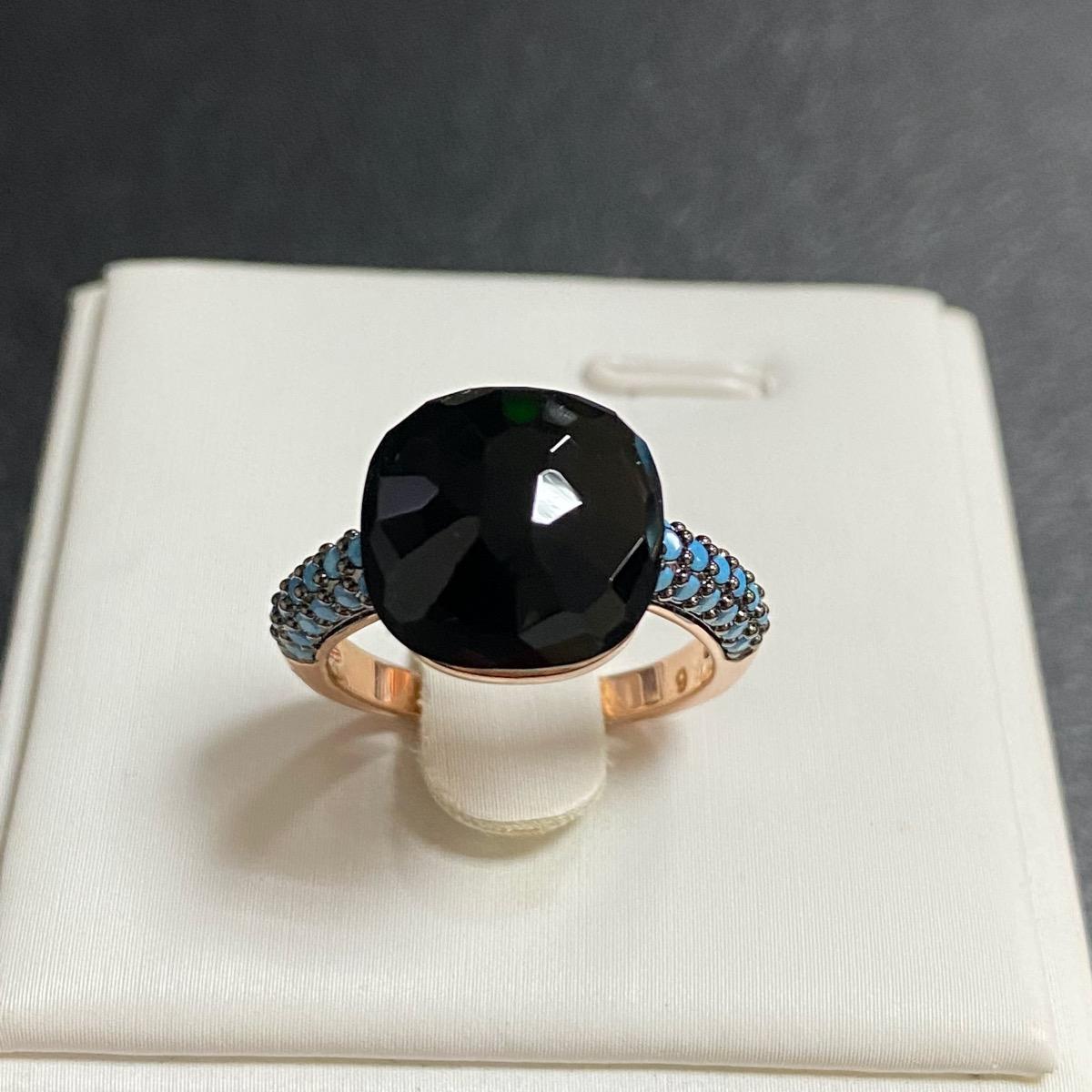 

Pink Ring Inlay Turquoise Zircon With Black Gun Plated 12.6mm Flat Crystal Ring For Women Party Fashion Jewelry