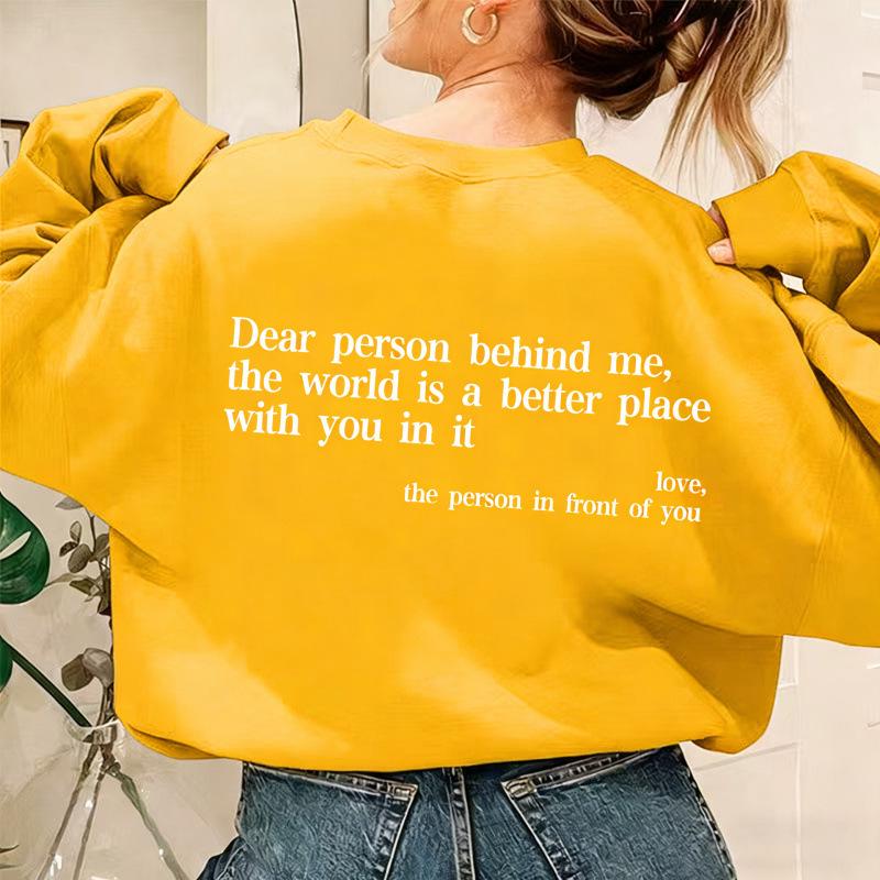 You Are Enough Casual Round Neck Long Sleeve Printed Plus Velvet Hoodie