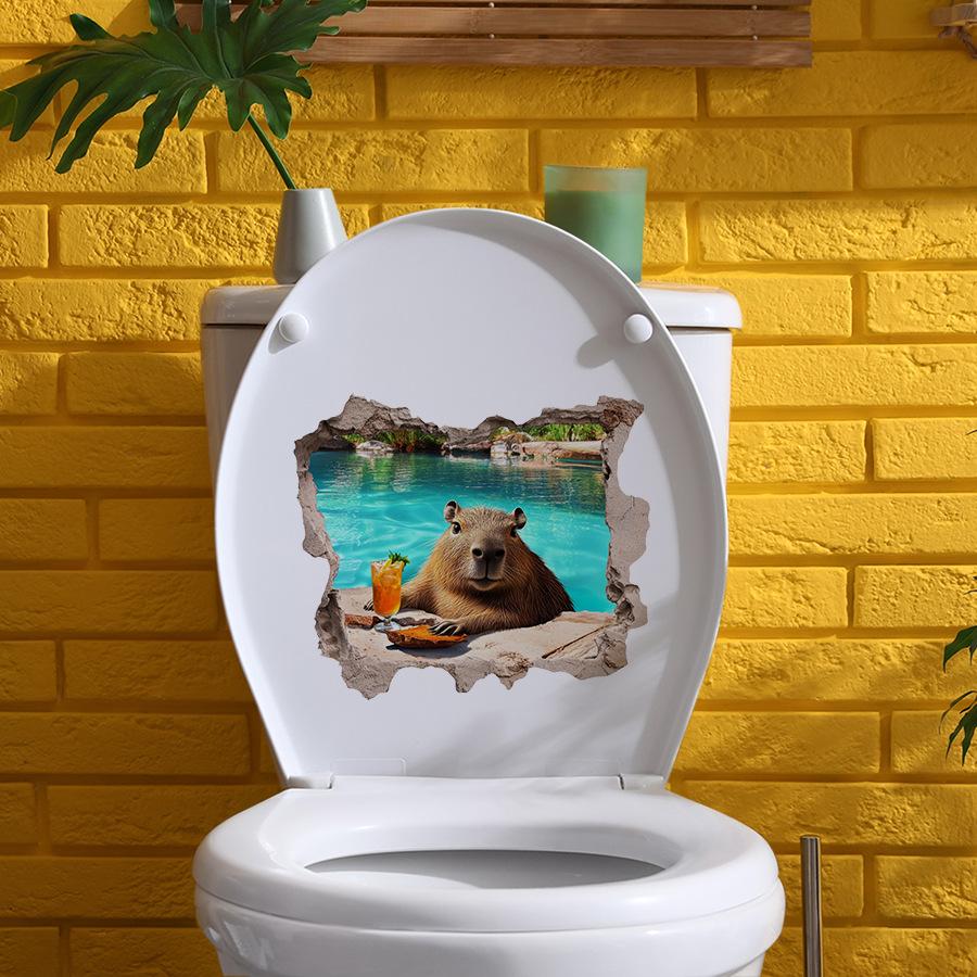 Funny Capybara Toilet Sticker Waterproof Self Adhesive Bathroom Decal