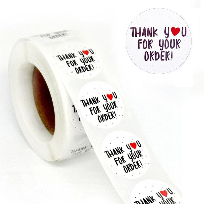 500Pcs /Roll 25Mm Black Thank You Stickers Kraft Paper Sticker For Baking Wedding Decor Birthday Party Gift Sealing Sticker