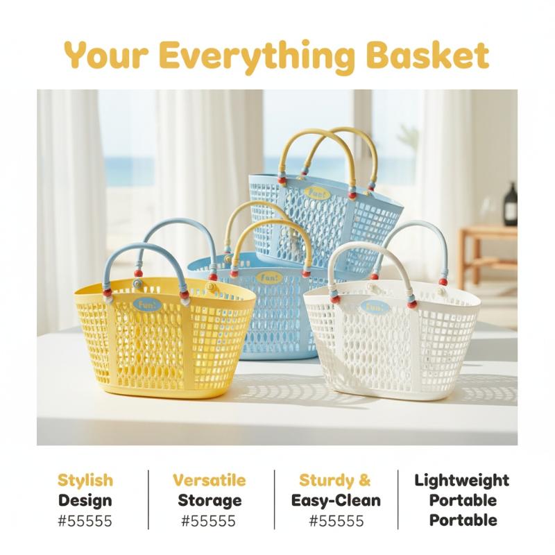 Portable Plastic Storage Basket With Handle Multipurpose Organizer for Bathing Swimming Kitchen Bathroom Home Daily Use