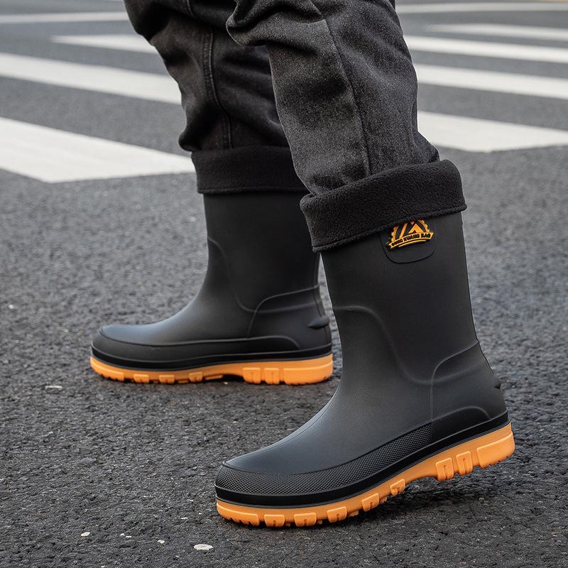 Men's Waterproof Mid-Calf Non-Slip Rain Boots: Korean Style Fashion Rubber Slip-On