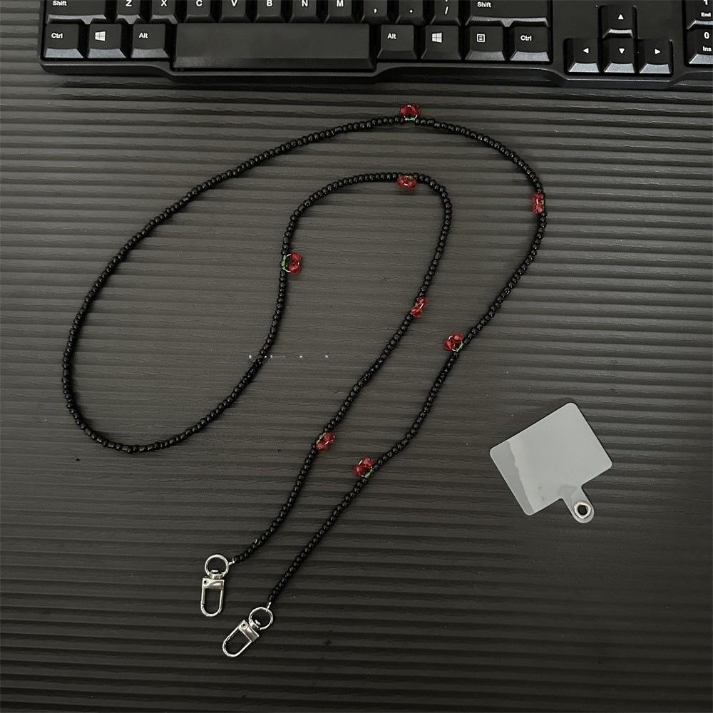 Высококачественная Маленькая Черная Бисерная Цепочка на Телефон Ins Pure Desire Вишневая Цепочка на Шею Ремешок для Камеры Цепочка для Сумки через Плечо Black Beaded Cherry Penda