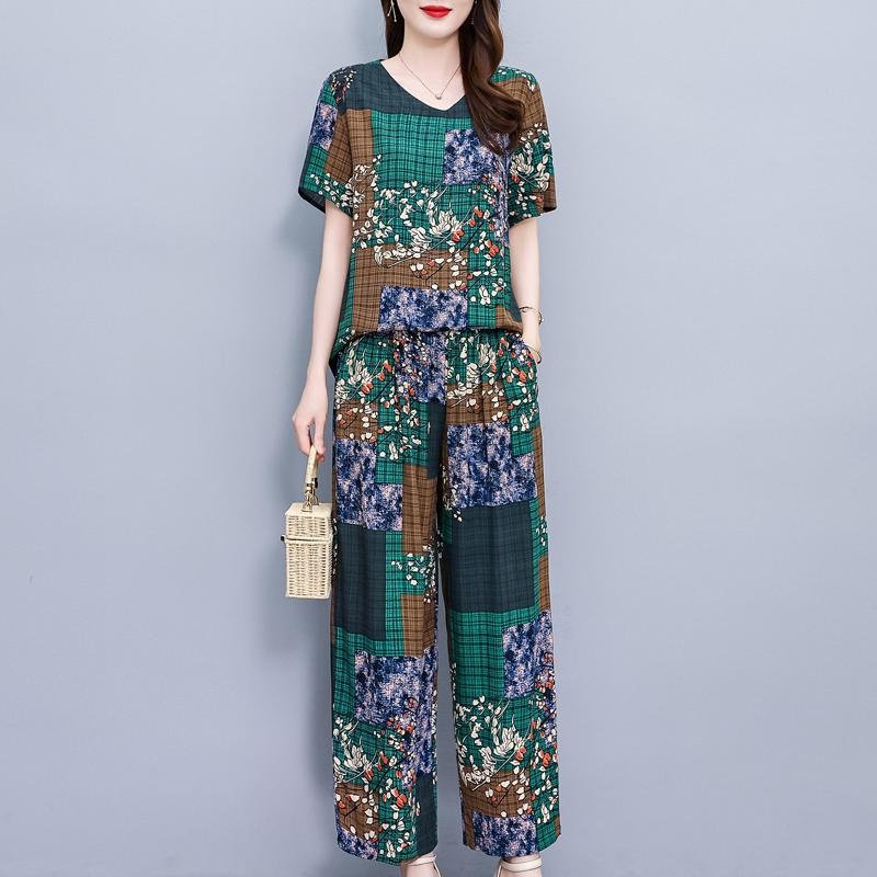 Women Pant Sets  Casual Summer 2 Piece Sets Women Elegant Loose Wide Leg Pants and Short Sleeve Blouse