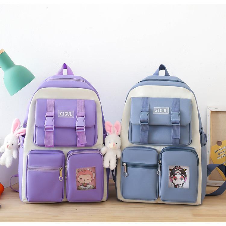 New Cartoon Style Student Backpack High Capacity Nylon Breathable Book Bag For Middle School Girls Pink Black Purple Blue