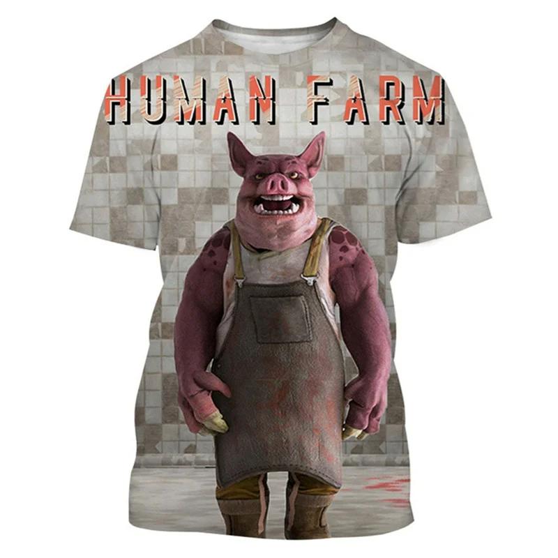 Camiseta gráfica de cerdo lindo impresa en 3D de tendencia para hombre Ropa Camiseta divertida Verano Casual Cuello redondo Manga corta Moda Tops de gimnasio